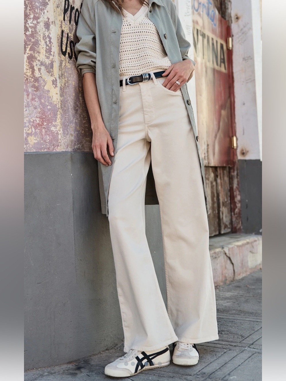 Marine Layer Charlie Wide Leg Pants Cream High Rise. Size 10.